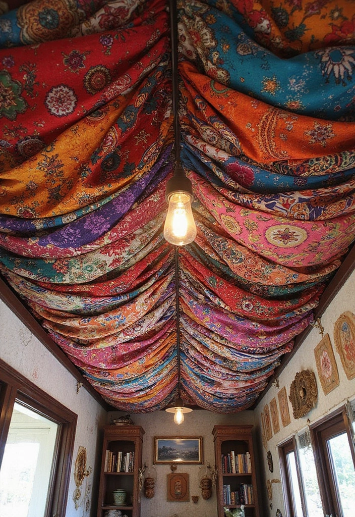 27 Fabric Ceiling Ideas That Feel Romantic and Soft - 16. Gypsy-Inspired Fabrics