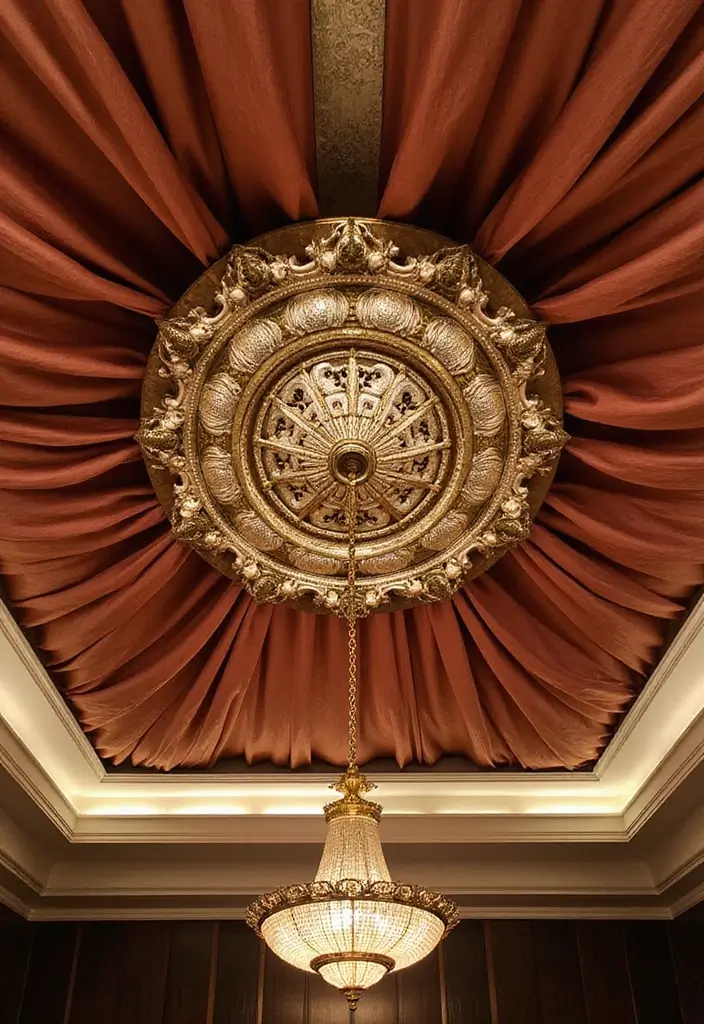 27 Fabric Ceiling Ideas That Feel Romantic and Soft - 27. Statement Ceiling Medallions