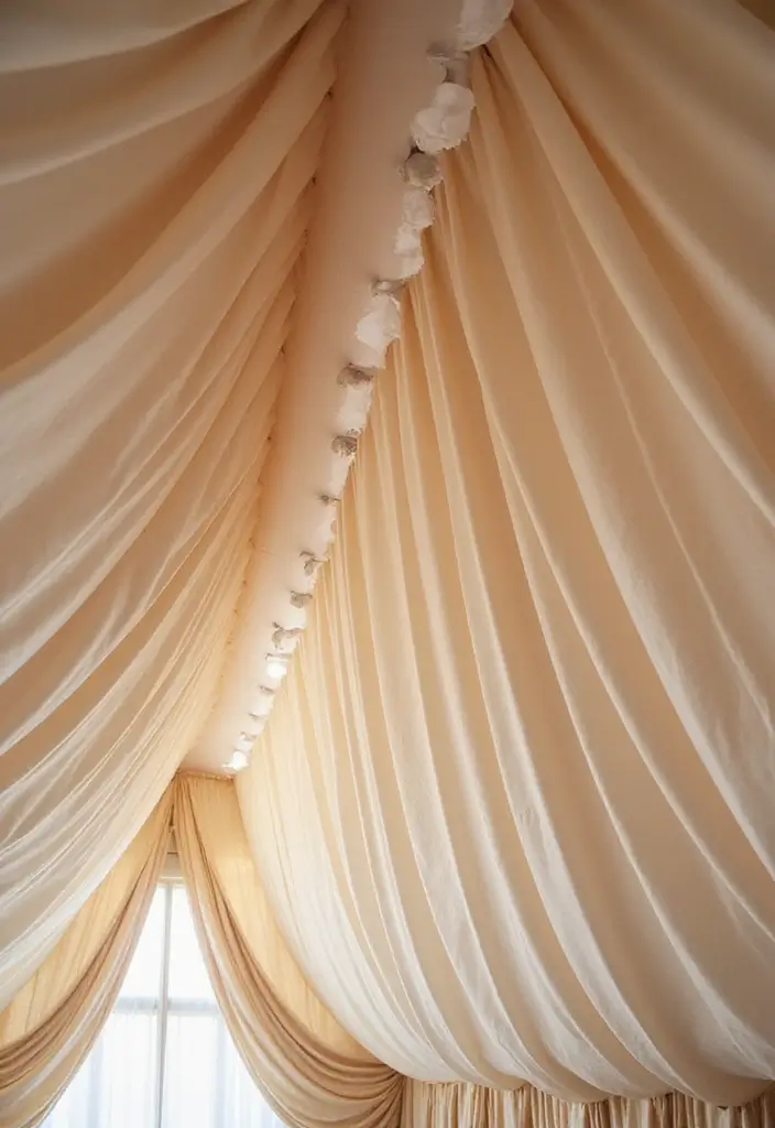 27 Fabric Ceiling Ideas That Feel Romantic and Soft - 5. Soft Pleated Fabrics