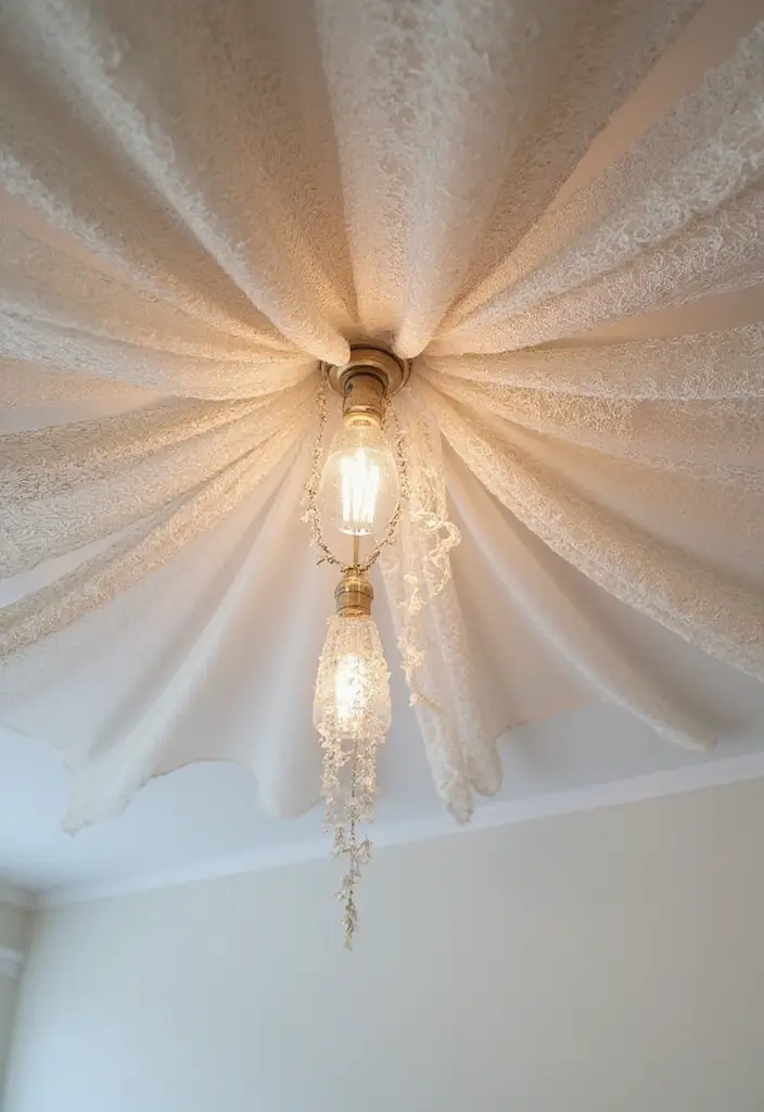 27 Fabric Ceiling Ideas That Feel Romantic and Soft - 6. Vintage Lace Accents