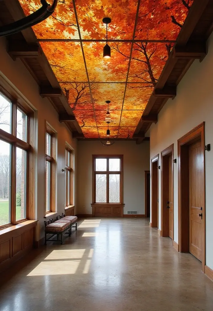 27 Fall Ceiling Designs for Hall That Feel Seasonal & Chic - 12. Seasonal Ceiling Art Installations