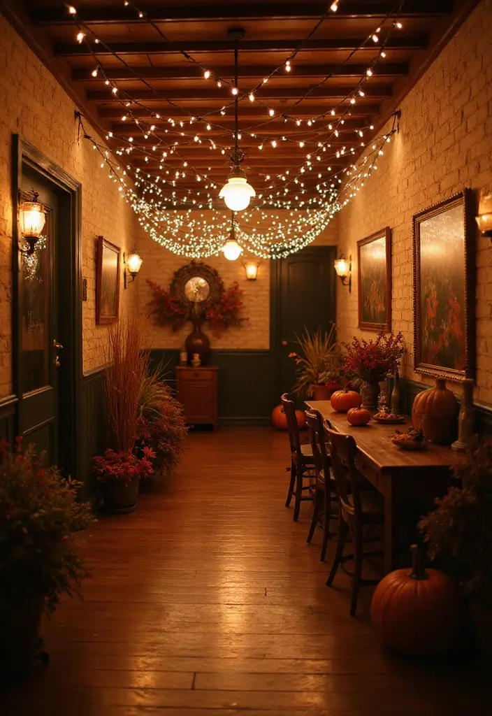 27 Fall Ceiling Designs for Hall That Feel Seasonal & Chic - 15. Seasonal String Lights