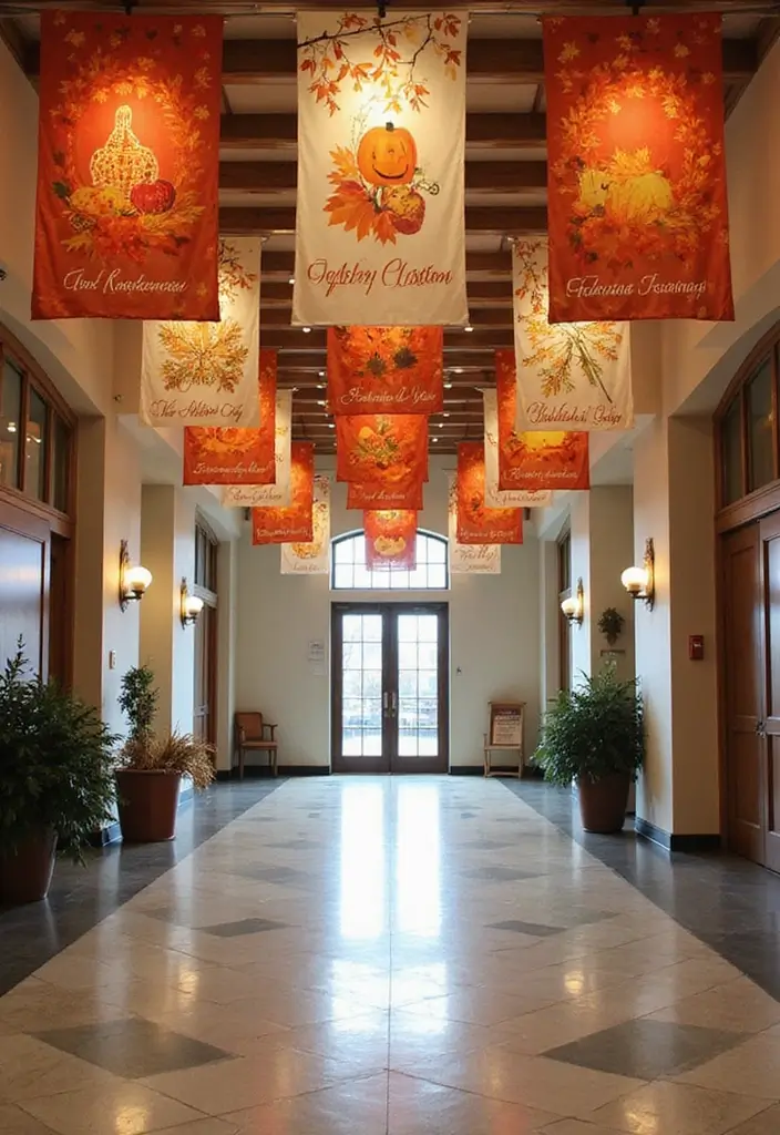 27 Fall Ceiling Designs for Hall That Feel Seasonal & Chic - 24. Seasonal Ceiling Banners