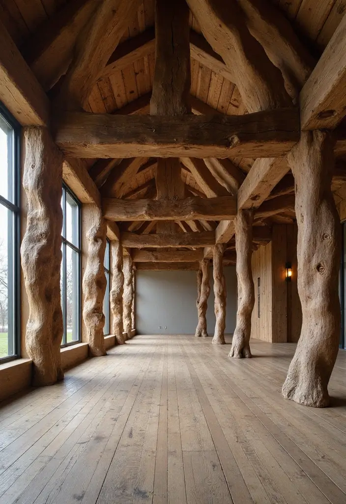 27 Hall Ceiling Designs Modern Homes Are Loving - 1. Organic Wood Beams