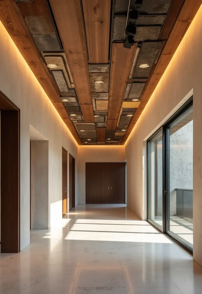 27 Hall False Ceiling Designs That Instantly Upgrade Interiors - 27. Mixed Material Masterpiece