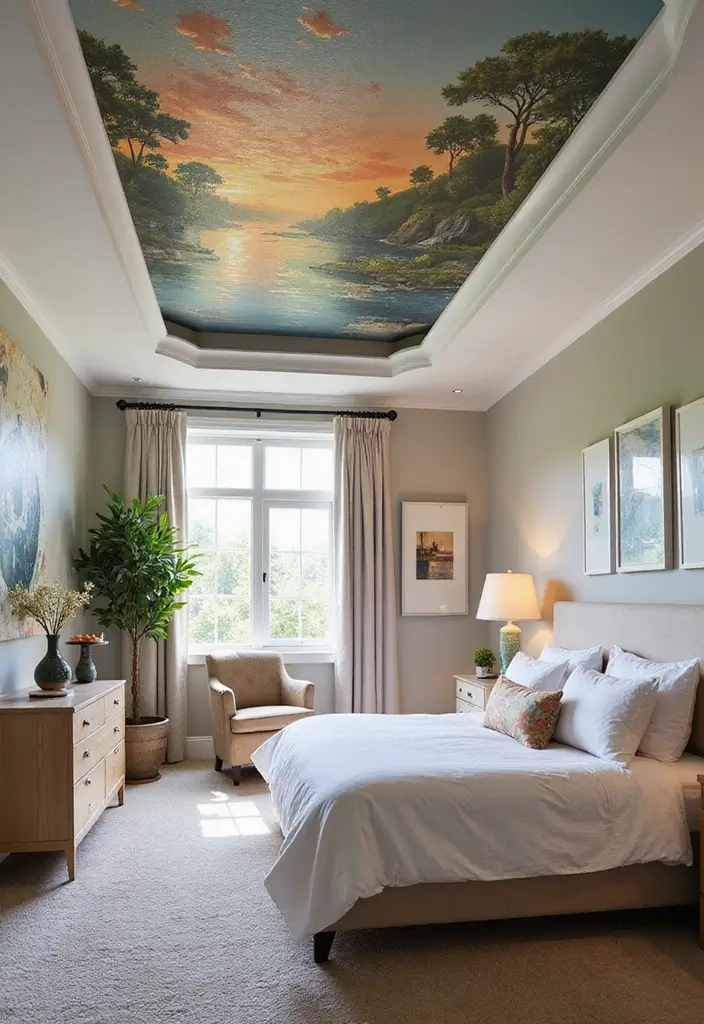 27 Tray Ceiling Bedroom Ideas That Look Sophisticated - 13. Artistic Murals
