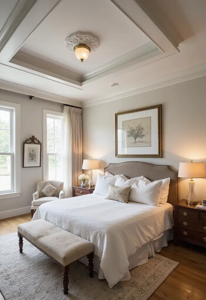 27 Tray Ceiling Bedroom Ideas That Look Sophisticated - 15. Crown Molding Accents