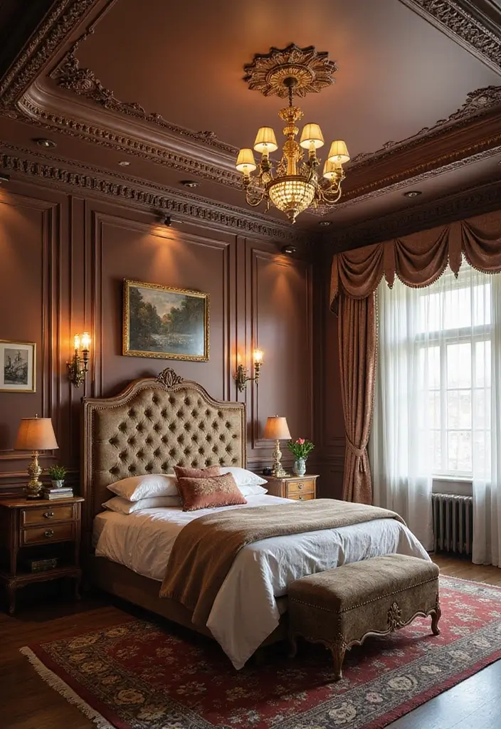 27 Tray Ceiling Bedroom Ideas That Look Sophisticated - 17. Vintage Glam