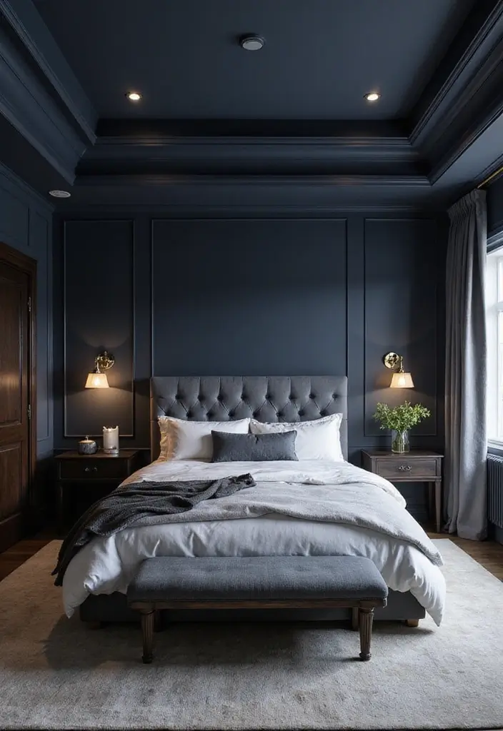 27 Tray Ceiling Bedroom Ideas That Look Sophisticated - 2. Dark and Dramatic
