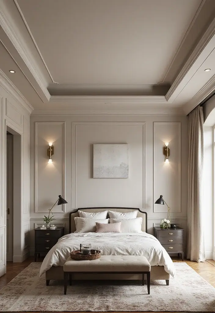27 Tray Ceiling Bedroom Ideas That Look Sophisticated - 25. Monochromatic Elegance