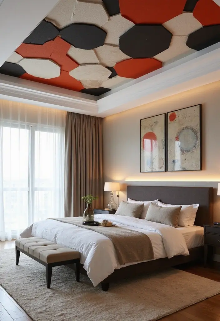 27 Tray Ceiling Bedroom Ideas That Look Sophisticated - 7. Geometric Patterns
