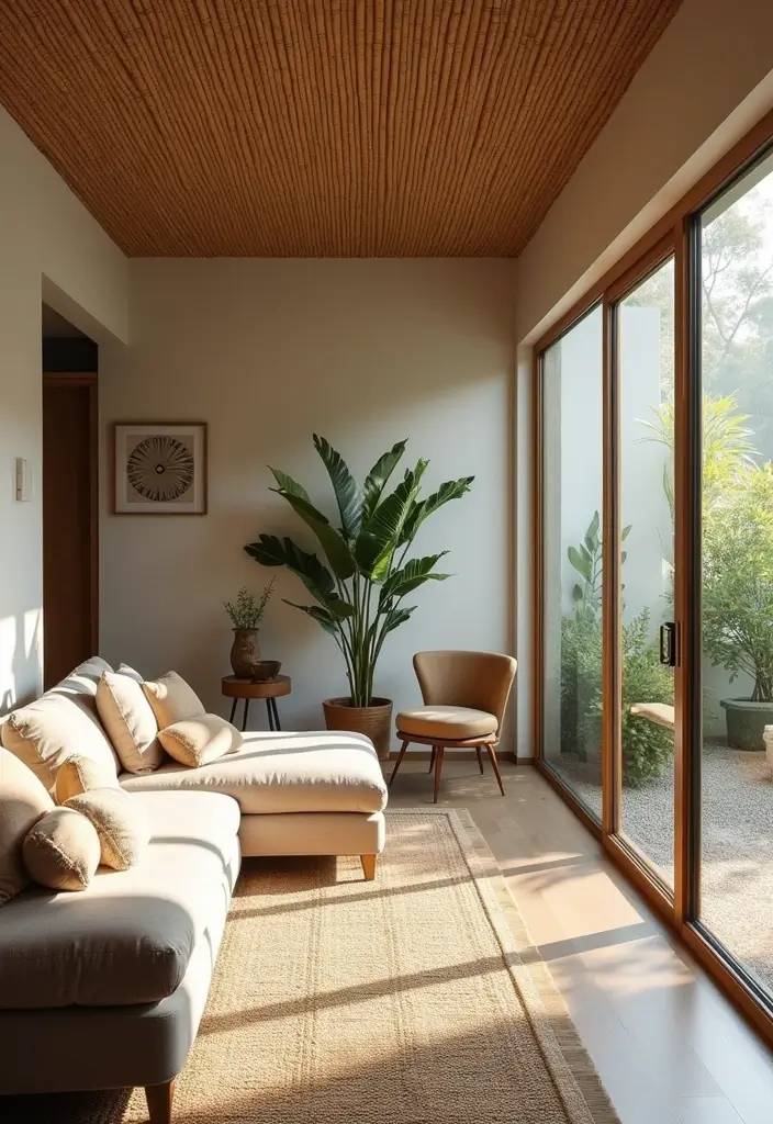 27 Wooden False Ceiling Designs That Add Rustic Elegance - 12. Eco-Friendly Bamboo Ceiling