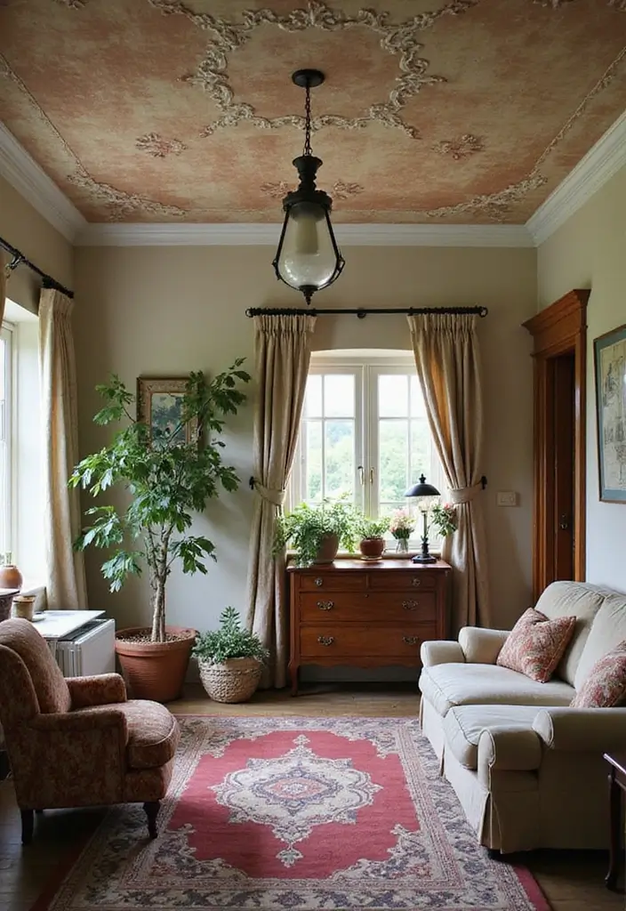 27 Wooden False Ceiling Designs That Add Rustic Elegance - 20. Rustic Ceiling with Plaster Borders