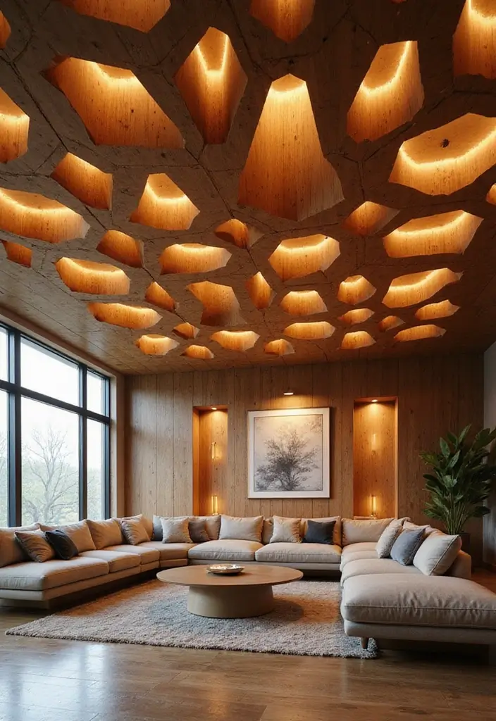 27 Wooden False Ceiling Designs That Add Rustic Elegance - 5. Geometric Wood Design