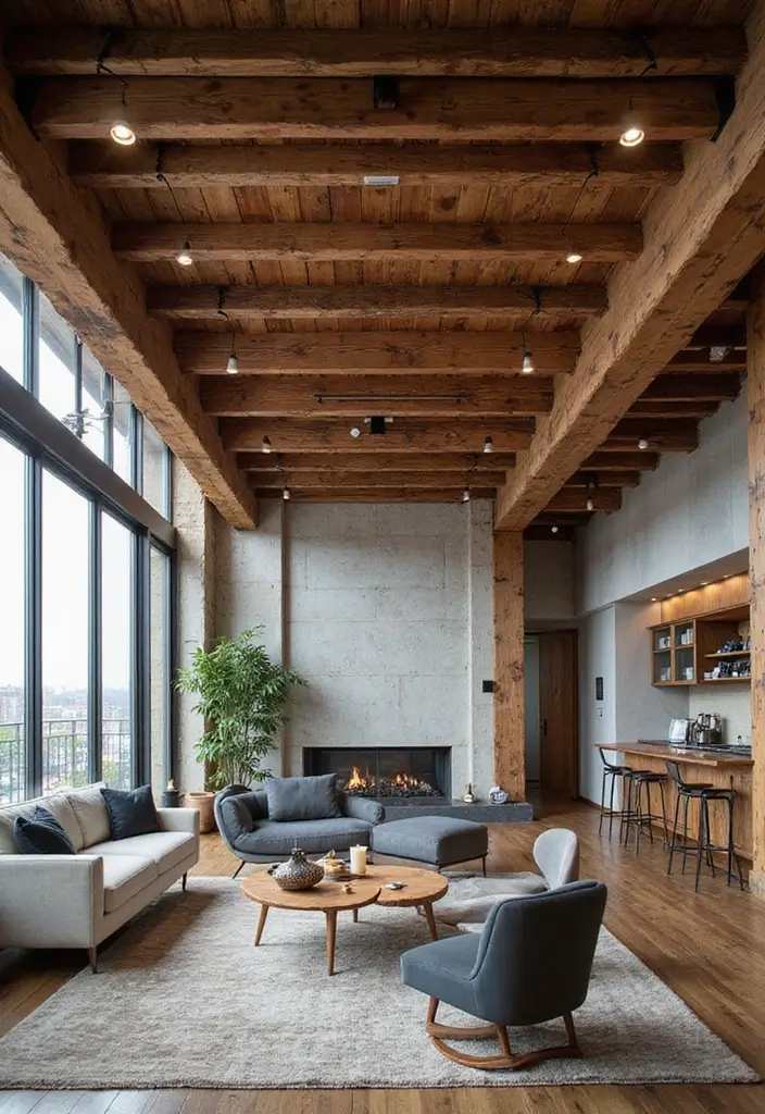 27 Wooden False Ceiling Designs That Add Rustic Elegance - 6. Wood and Metal Fusion