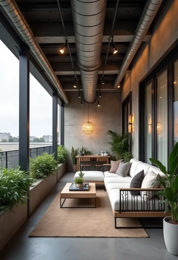 28 Balcony Ceiling Ideas That Complete Outdoor Spaces - 11. Industrial Chic Designs