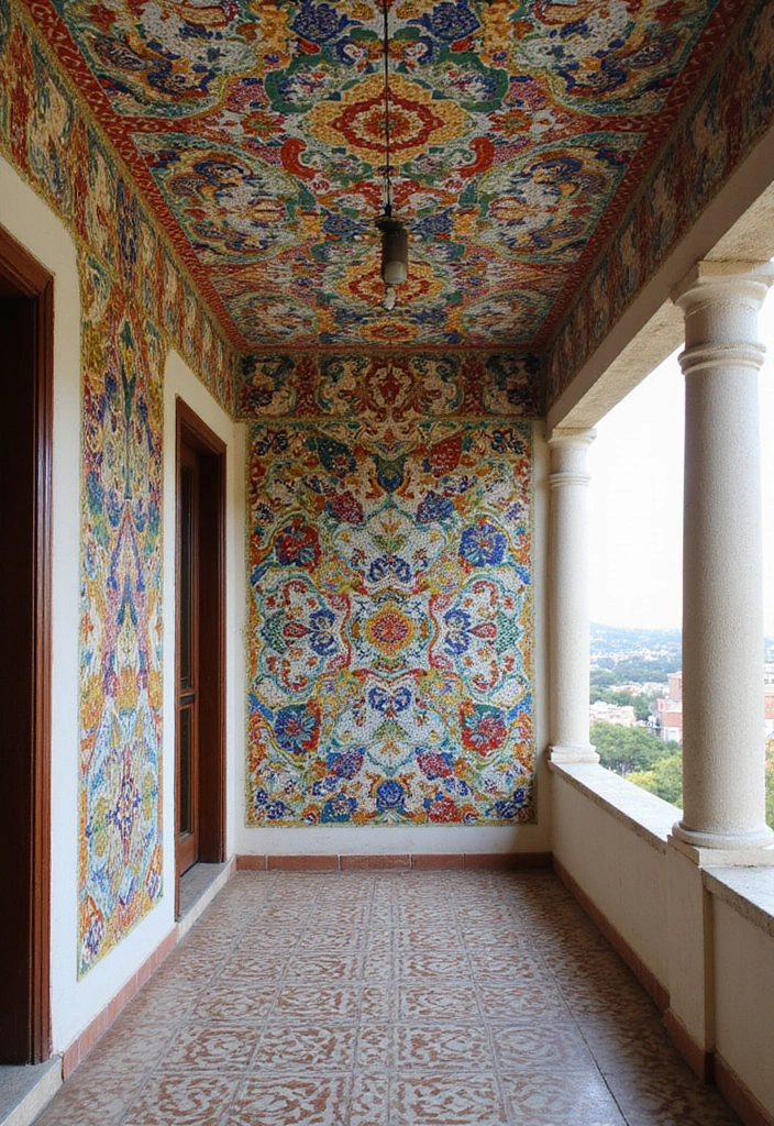28 Balcony Ceiling Ideas That Complete Outdoor Spaces - 13. Mosaic Tile Ceilings