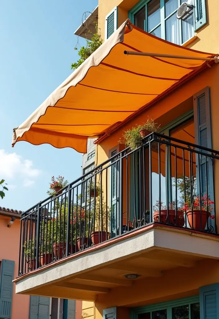 28 Balcony Ceiling Ideas That Complete Outdoor Spaces - 19. Canvas Awning for Shade