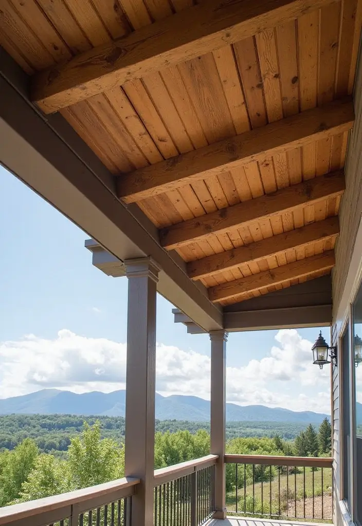 28 Balcony Ceiling Ideas That Complete Outdoor Spaces - 20. Faux Ceiling Beams