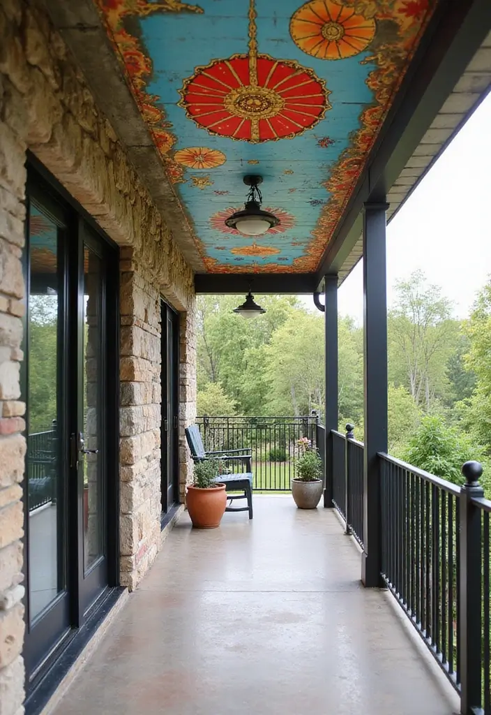 28 Balcony Ceiling Ideas That Complete Outdoor Spaces - 23. Artistic Ceiling Murals