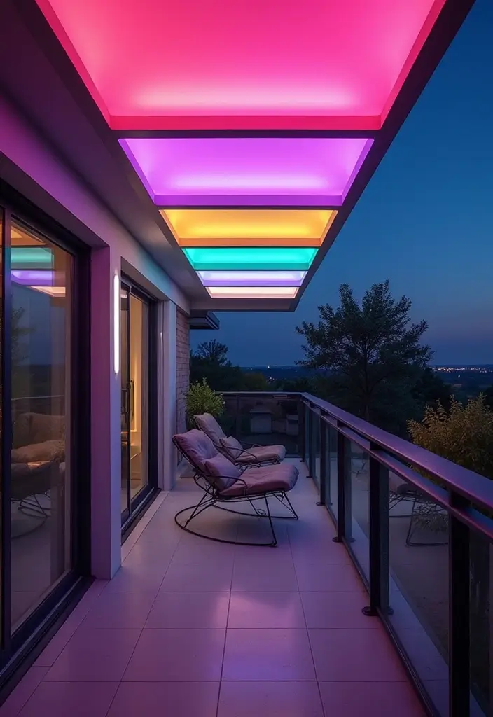 28 Balcony Ceiling Ideas That Complete Outdoor Spaces - 25. Customizable LED Lighting