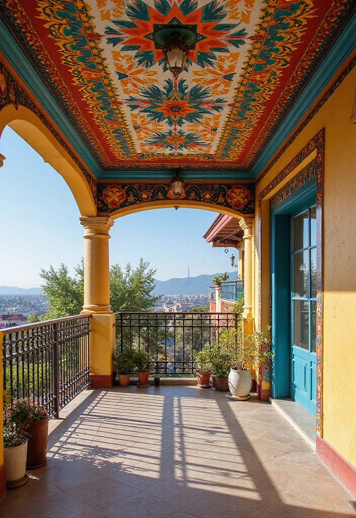 28 Balcony Ceiling Ideas That Complete Outdoor Spaces - 5. Painted Ceiling Patterns