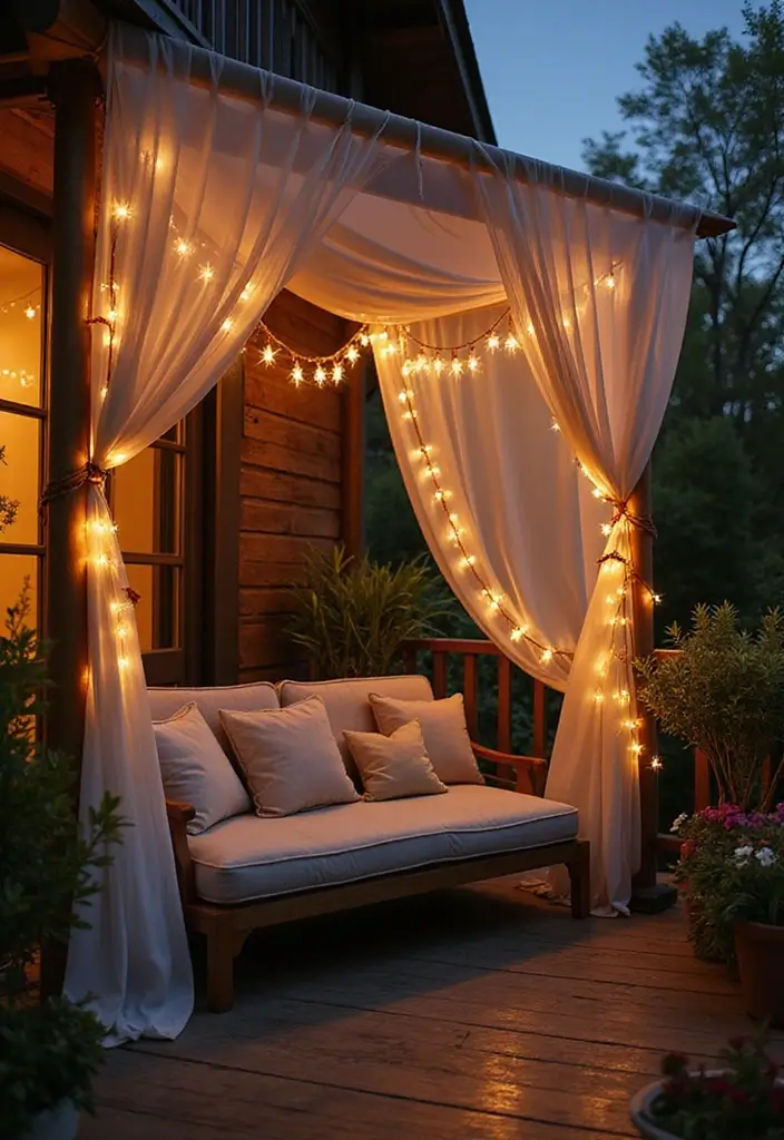 28 Balcony Ceiling Ideas That Complete Outdoor Spaces - 6. Cozy Fabric Canopy