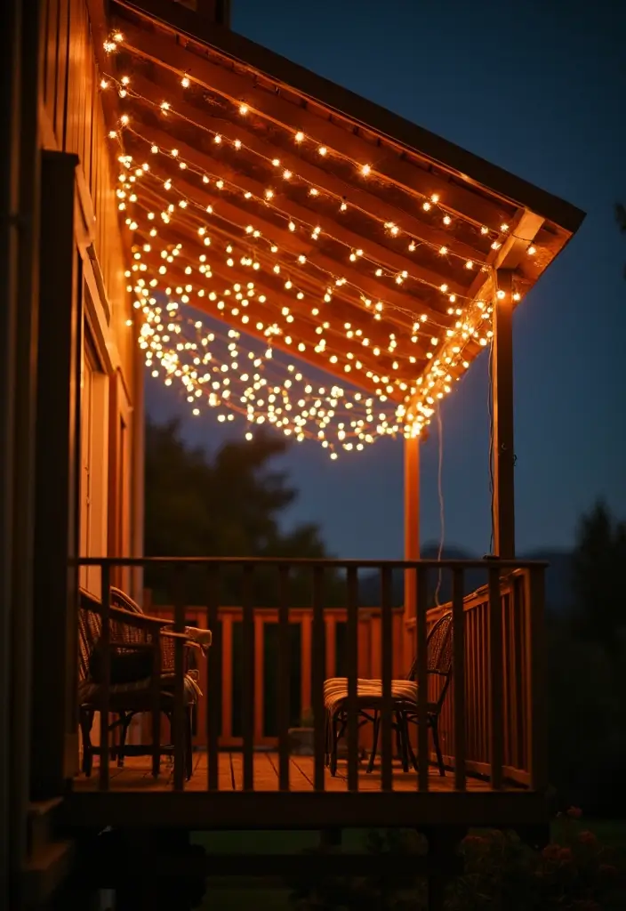 28 Balcony Ceiling Ideas That Complete Outdoor Spaces - 9. String Lights for Ambiance