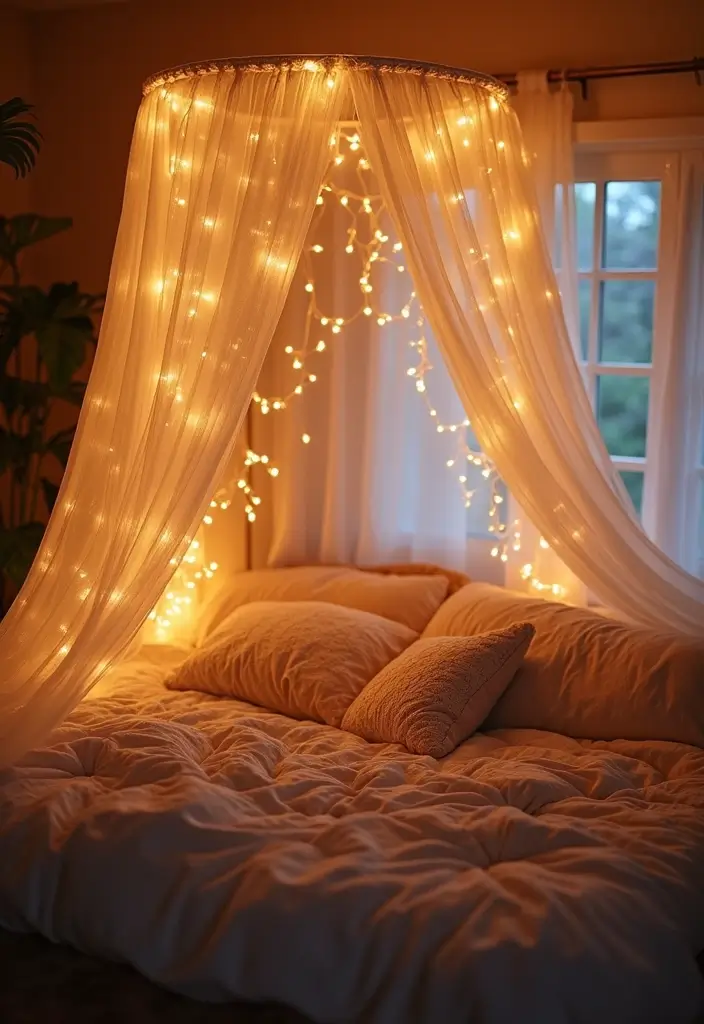 28 Bedroom Ceiling Lighting Ideas That Feel Magical 9 28 Bedroom Ceiling Lighting Ideas That Feel Magical 9. Bohemian Twinkle Light Canopy