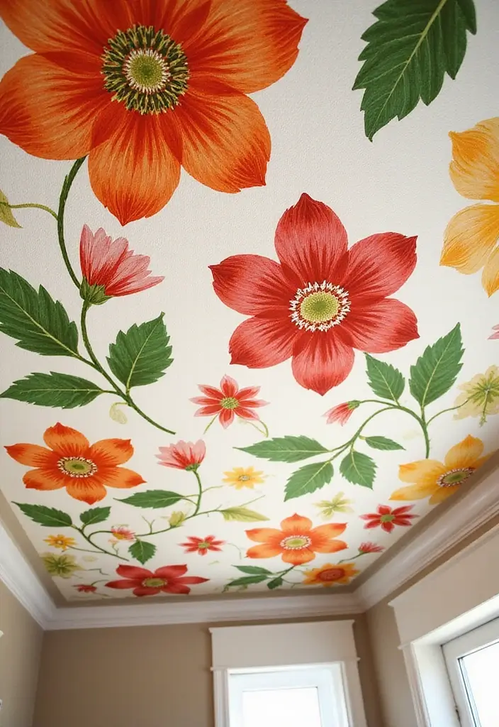 28 Ceiling Wallpaper Inspirations That Add Drama - 1. Floral Frenzy