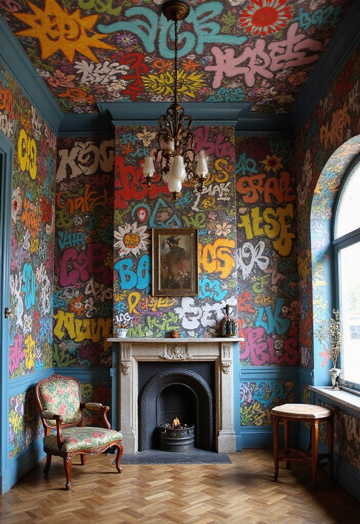 28 Ceiling Wallpaper Inspirations That Add Drama - 16. Colorful Graffiti
