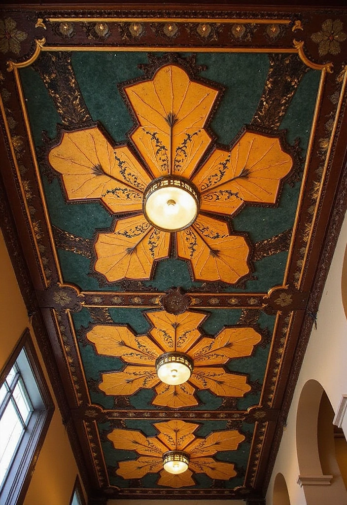 28 Ceiling Wallpaper Inspirations That Add Drama - 6. Art Deco Elegance