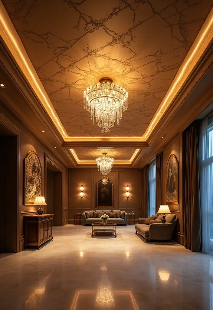 28 Cool Ceiling Ideas That Make Rooms Look Expensive - 21. Artistic Light Fixtures Integrated into Ceilings