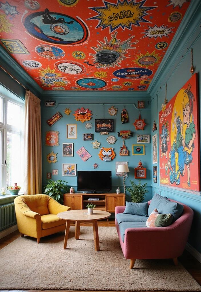 28 Cool Ceiling Ideas That Make Rooms Look Expensive - 28. Retro Pop Culture Ceilings
