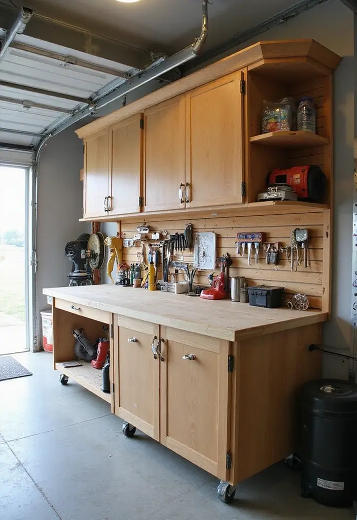 28 Garage Ceiling Ideas That Add Storage and Function - 16. Ceiling-Mounted Workbench