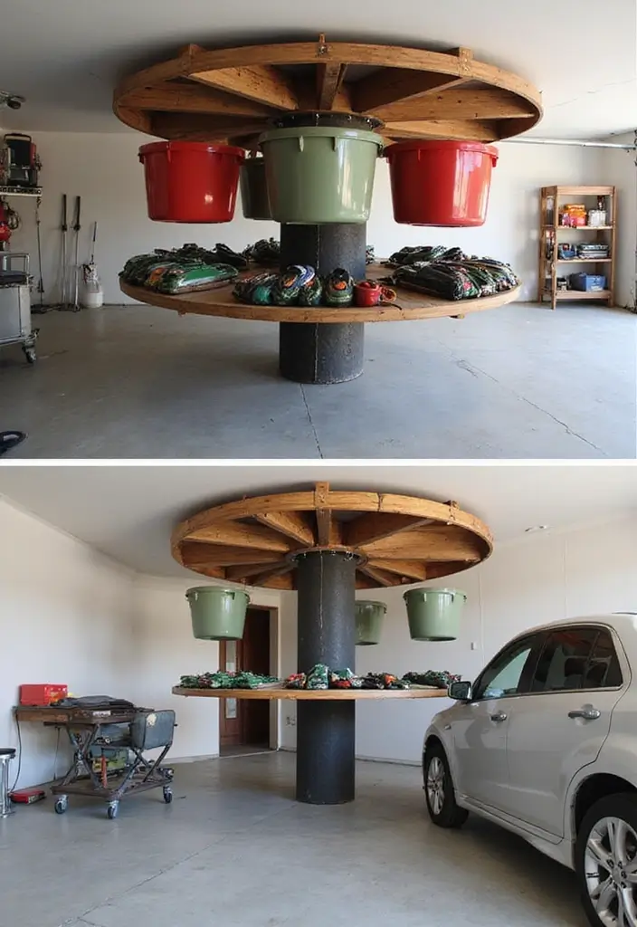 28 Garage Ceiling Ideas That Add Storage and Function - 18. Rotating Ceiling Storage