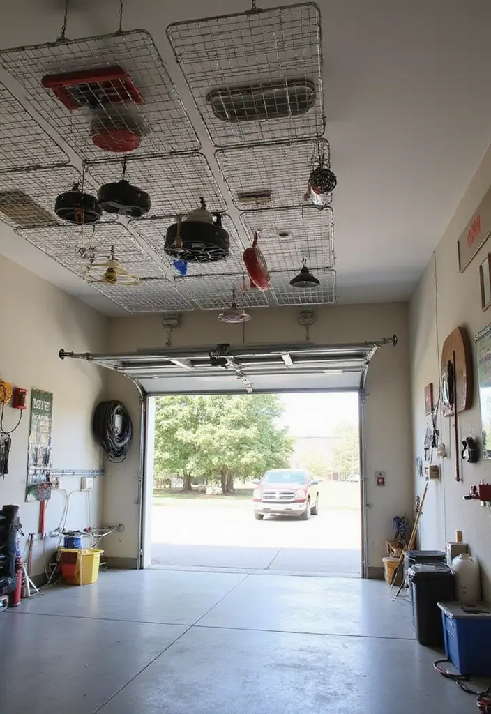 28 Garage Ceiling Ideas That Add Storage and Function - 20. Hanging Wire Grids
