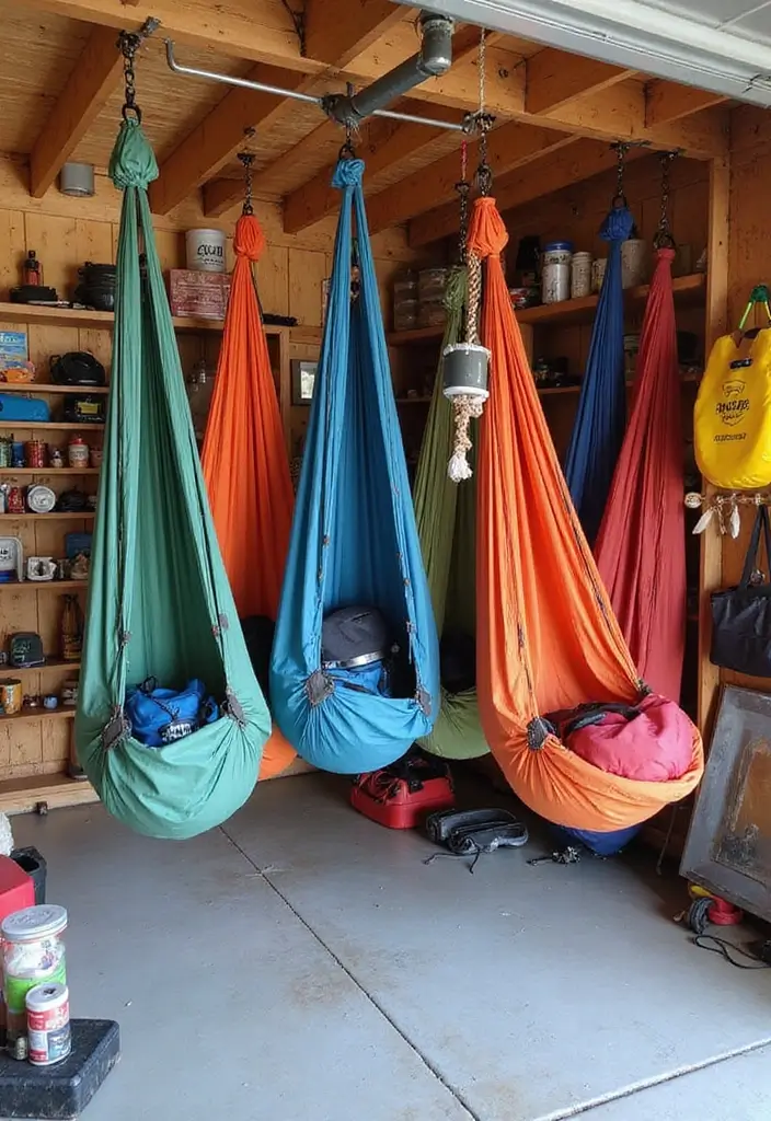 28 Garage Ceiling Ideas That Add Storage and Function - 23. Ceiling-Mounted Hammocks