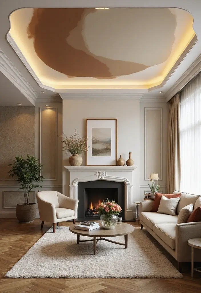 28 Living Room POP Ceiling Designs That Feel Modern and Bright - 22. Trendy Two-Tone Ceilings
