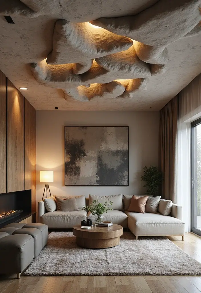 28 Living Room POP Ceiling Designs That Feel Modern and Bright - 4. Layered Textures