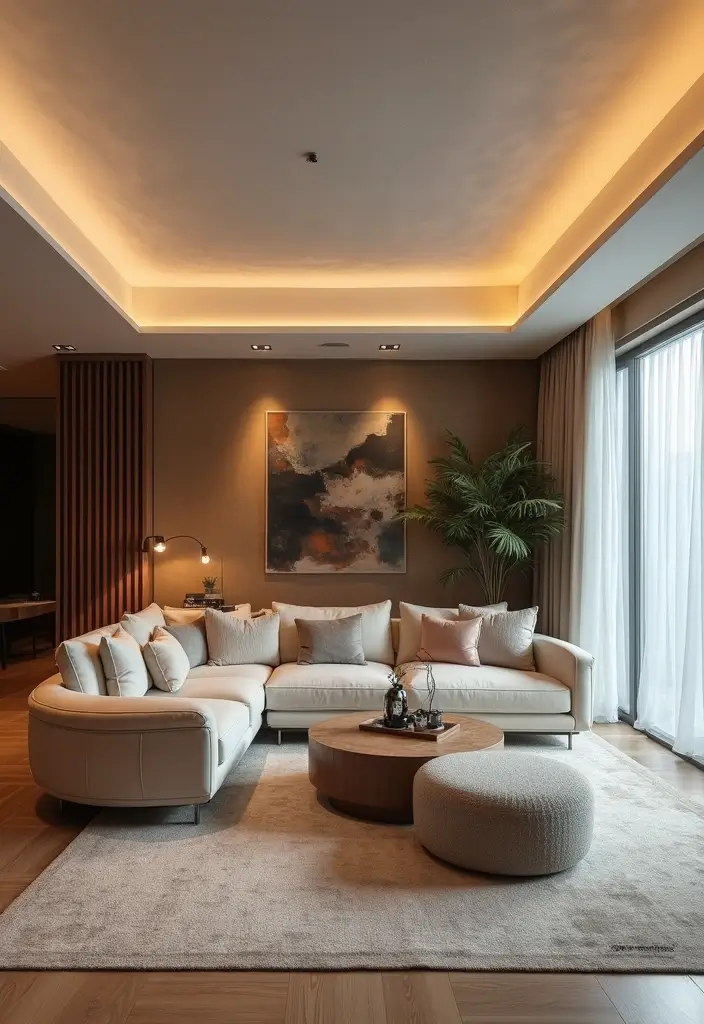 28 Living Room POP Ceiling Designs That Feel Modern and Bright - 5. Rounded Edges