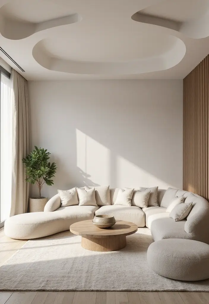 28 Living Room POP Ceiling Designs That Feel Modern and Bright - 9. Soft Curves
