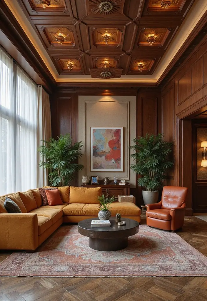 28 Modern Coffered Ceiling Designs That Feel Fresh - 11. Modern Art Deco Coffered Ceiling