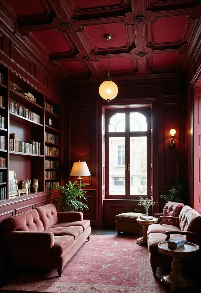 28 Modern Coffered Ceiling Designs That Feel Fresh - 12. Coffered Ceiling with Velvet Accents