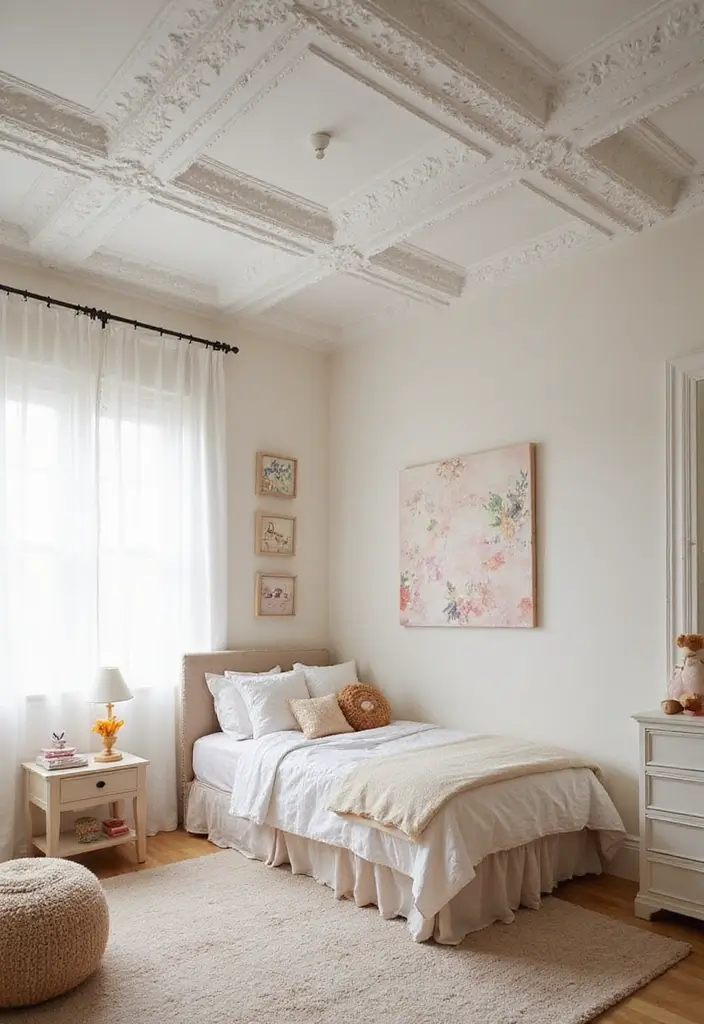 28 Modern Coffered Ceiling Designs That Feel Fresh - 15. Floral Motif Coffered Ceiling