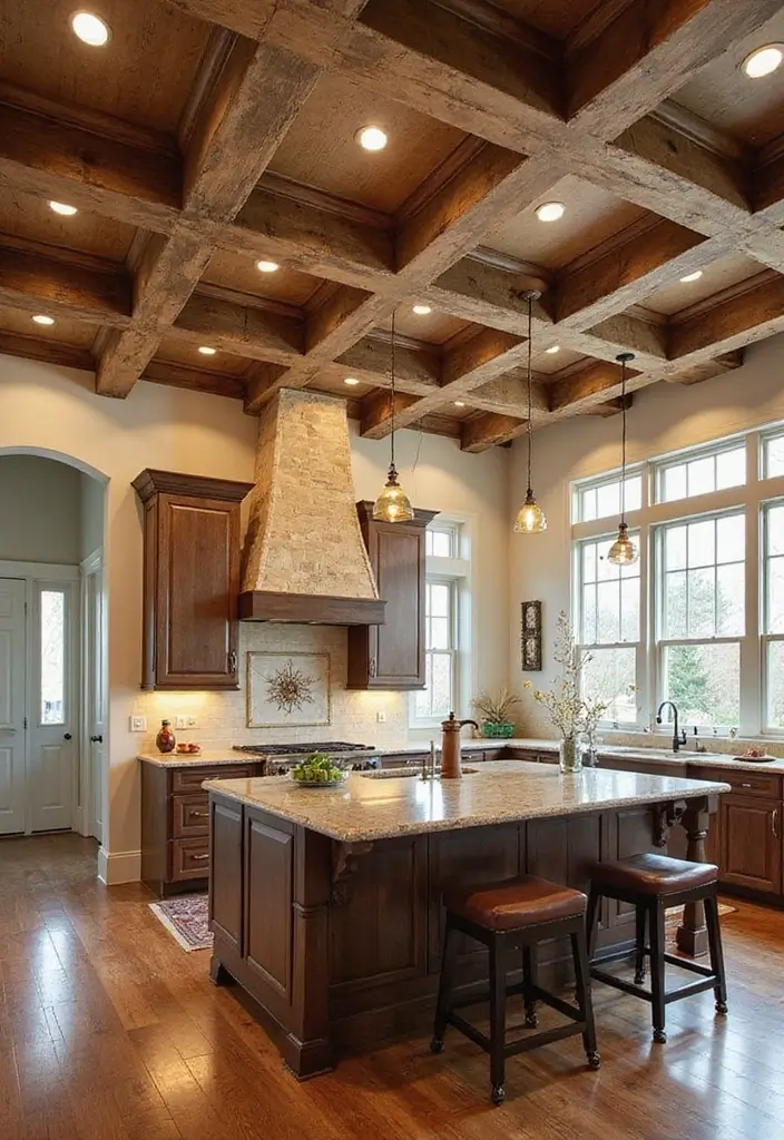 28 Modern Coffered Ceiling Designs That Feel Fresh - 18. Rustic Chic Coffered Ceiling