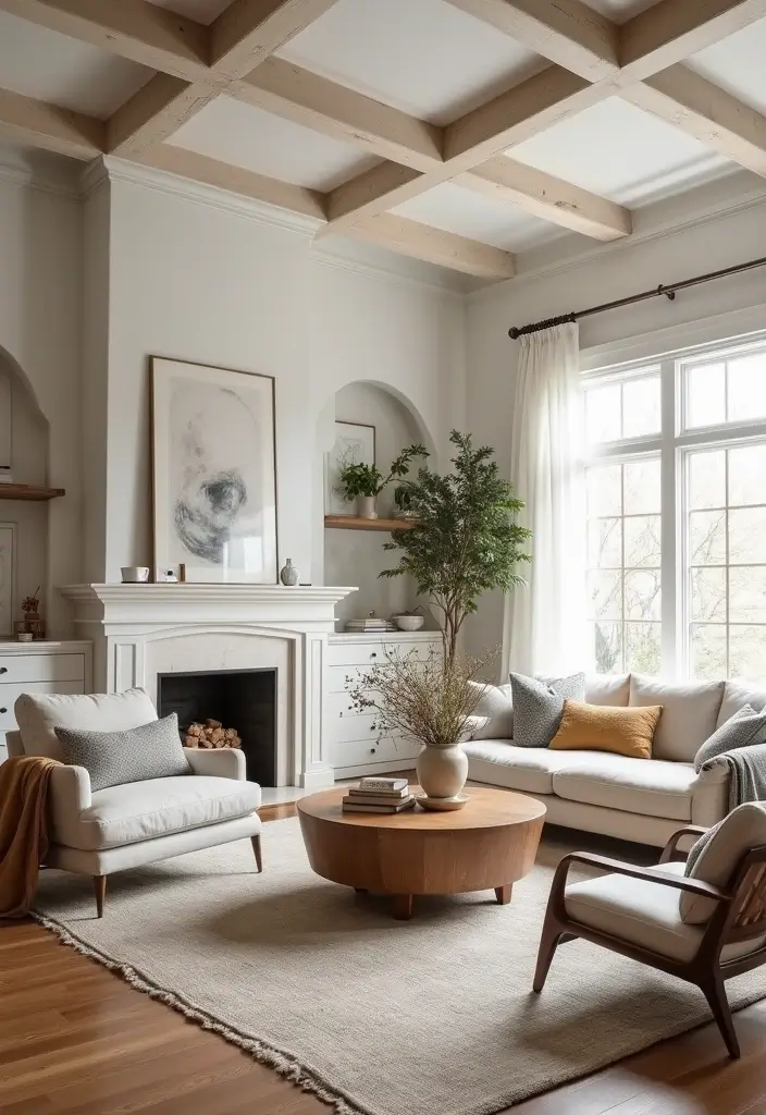 28 Modern Coffered Ceiling Designs That Feel Fresh - 19. Urban Farmhouse Coffered Ceiling