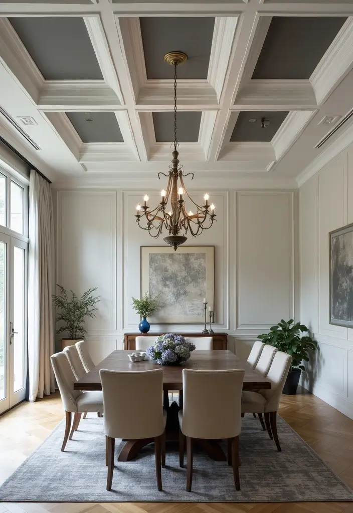 28 Modern Coffered Ceiling Designs That Feel Fresh - 2. Two-Tone Coffered Ceiling