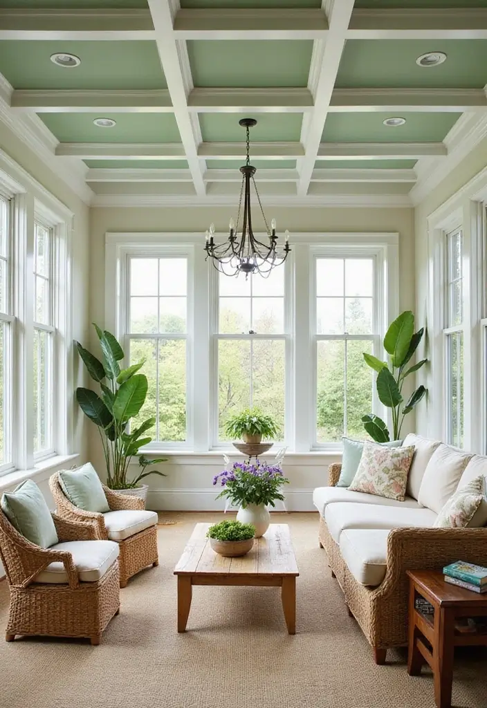 28 Modern Coffered Ceiling Designs That Feel Fresh - 24. Coffered Ceiling with Tropical Vibes