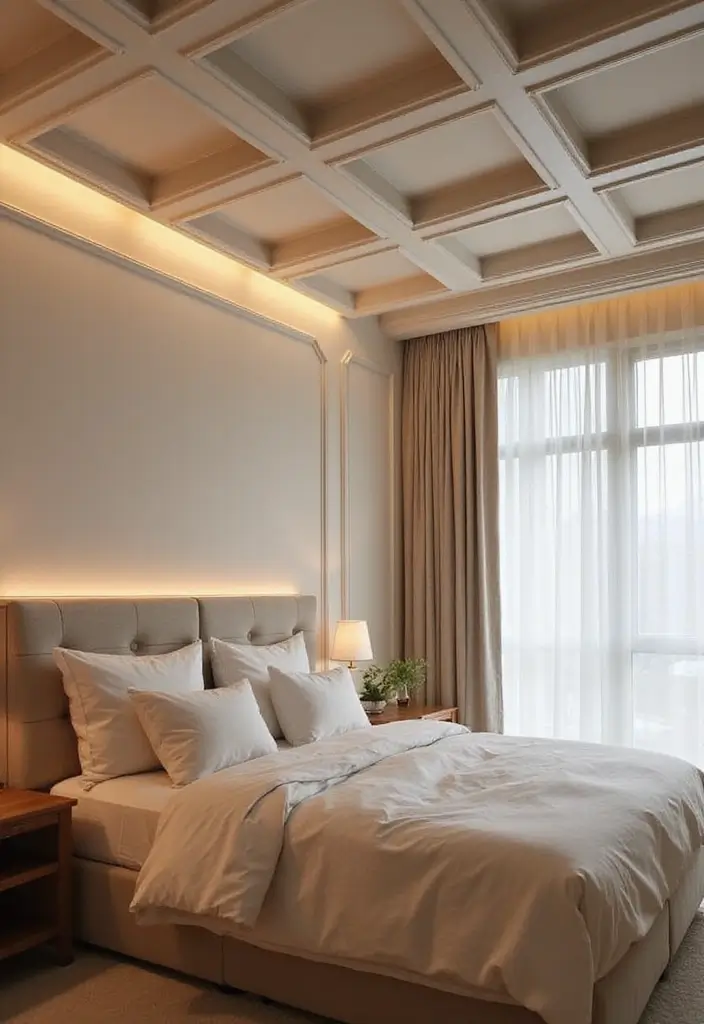 28 Modern Coffered Ceiling Designs That Feel Fresh - 7. Coffered Ceiling with Integrated Lighting